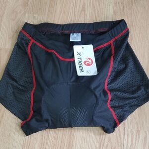 Men's Black Athletic Cycling Shorts with Red Trim